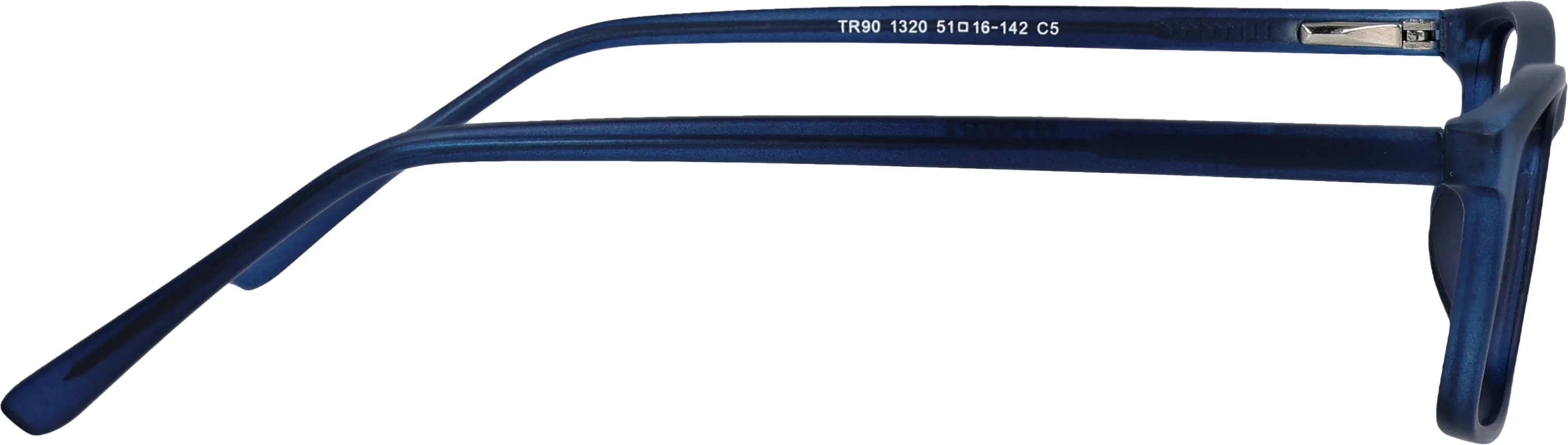 Blue Small optical frame side view, highlighting the temples