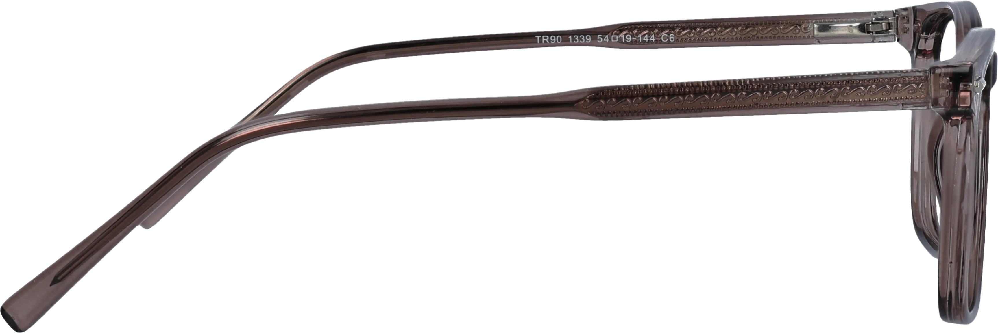 Tree Trunk  Brown Large optical frame side view, highlighting the temples