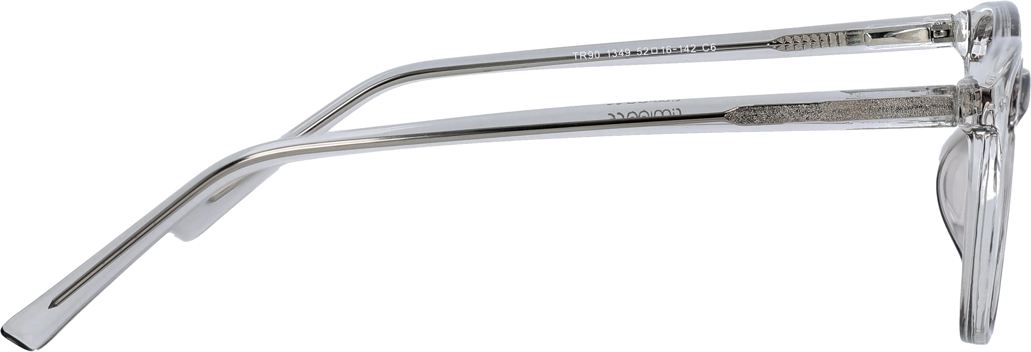 Grey Medium optical frame side view, highlighting the temples
