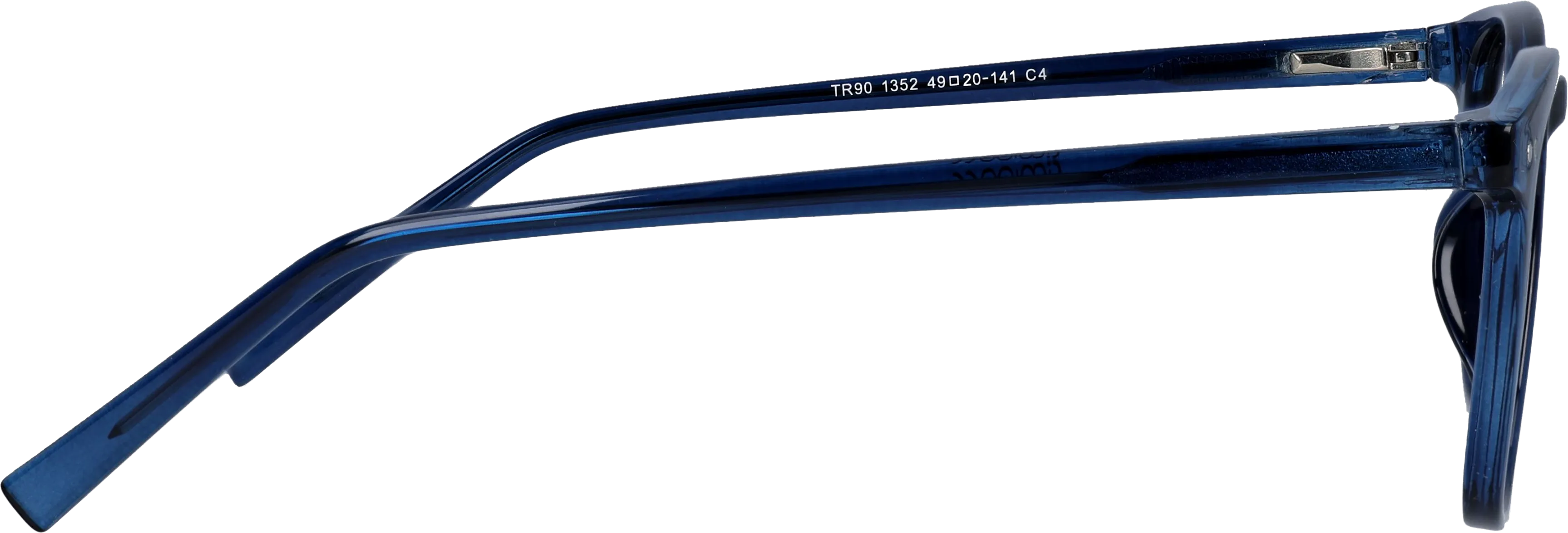 Blue Small optical frame side view, highlighting the temples