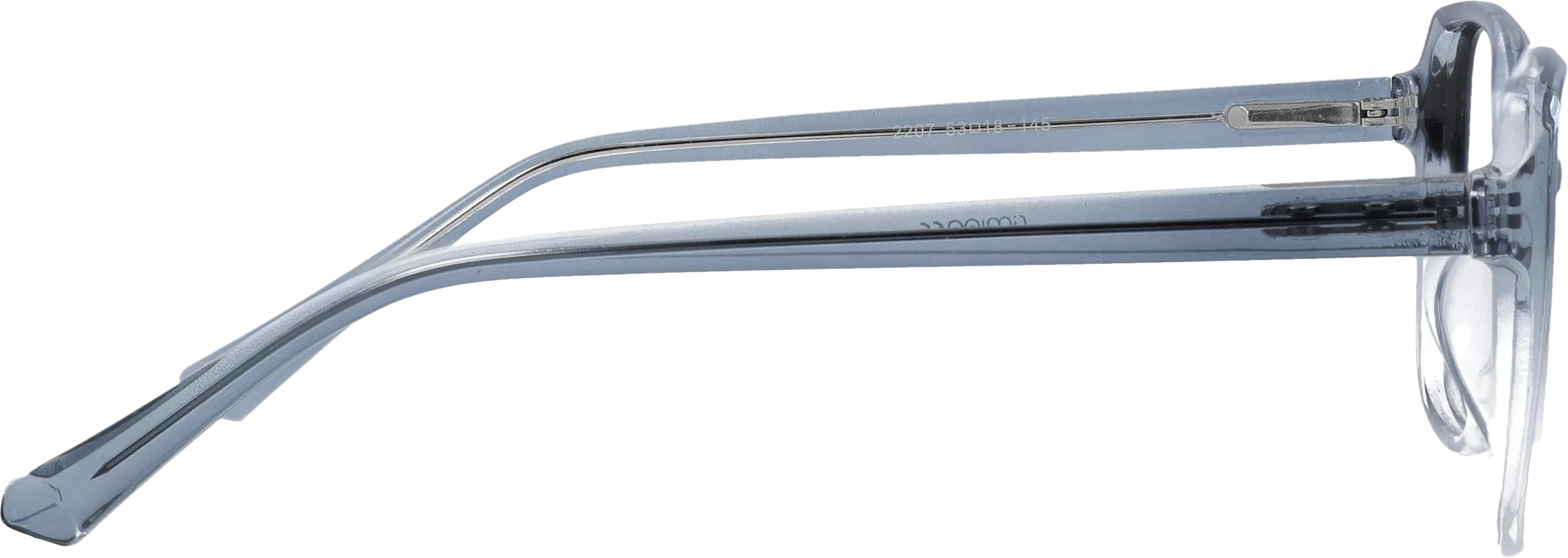 Grey Medium optical frame side view, highlighting the temples