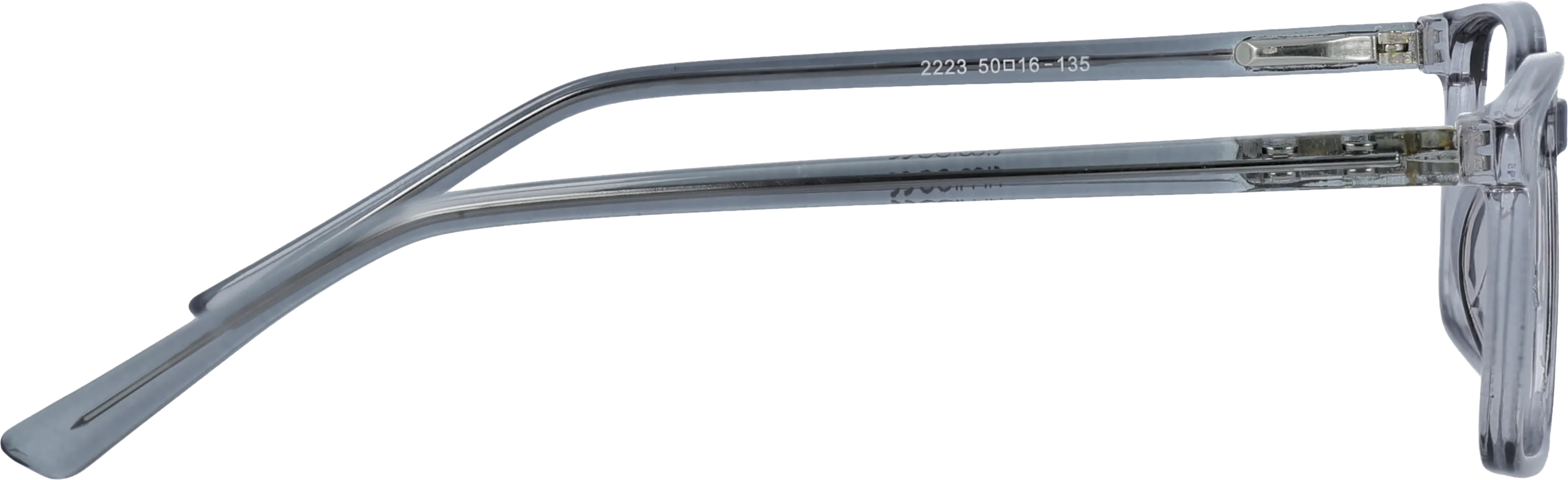 Grey Small optical frame side view, highlighting the temples