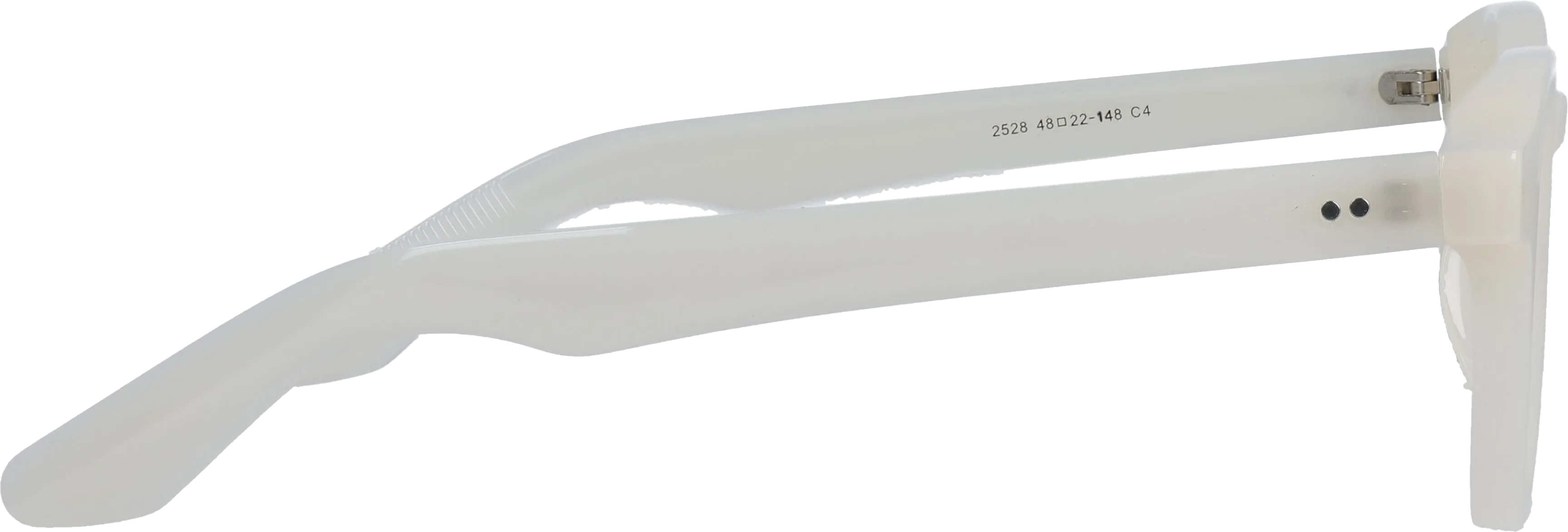 White Small optical frame side view, highlighting the temples