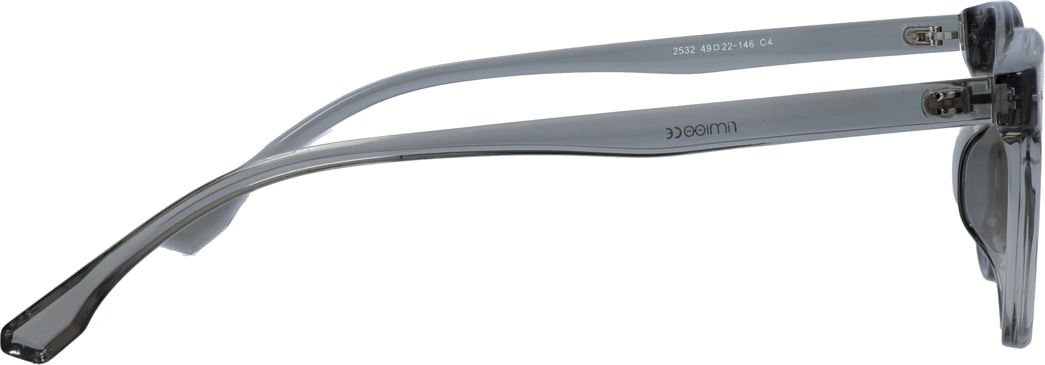Grey/Transperent Medium optical frame side view, highlighting the temples