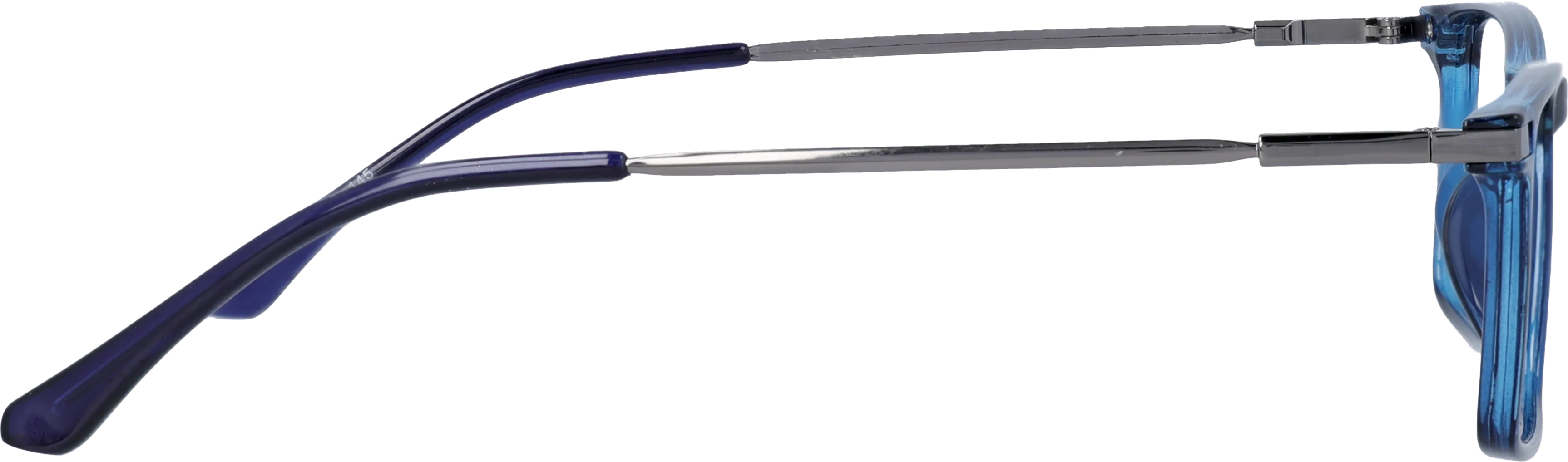 Blue Medium optical frame side view, highlighting the temples