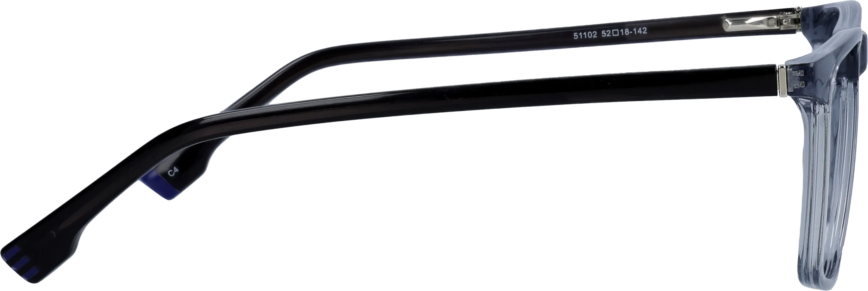 Grey Medium optical frame side view, highlighting the temples