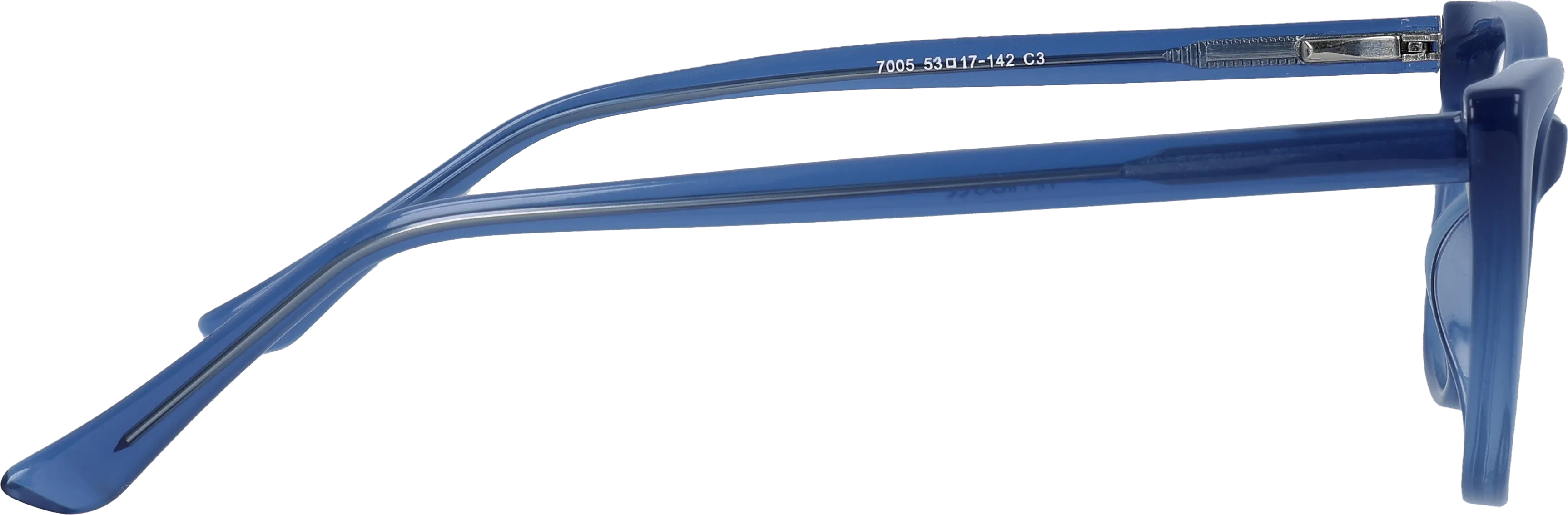 Blue Medium optical frame side view, highlighting the temples