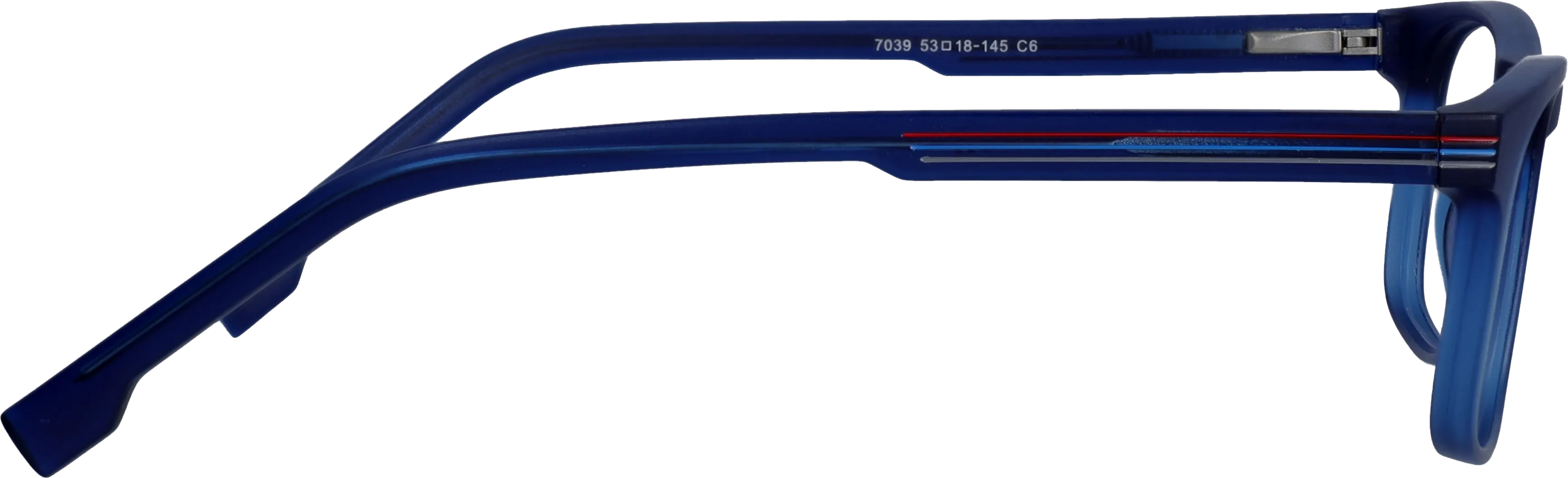 Blue Medium optical frame side view, highlighting the temples