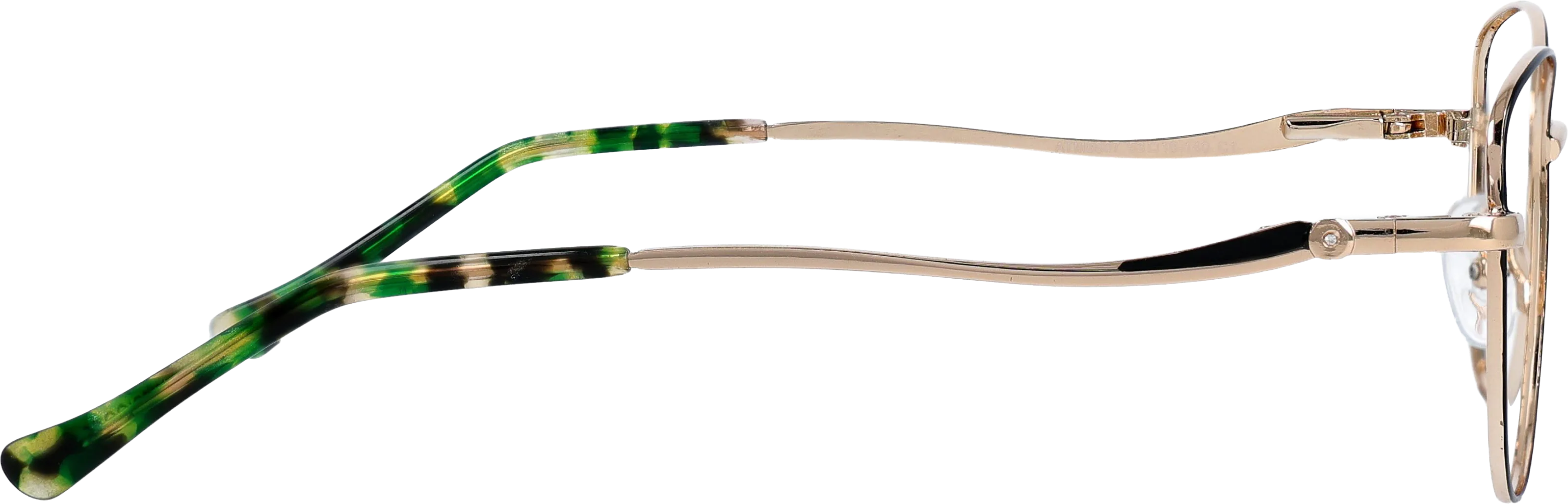 black green golden Medium optical frame side view, highlighting the temples