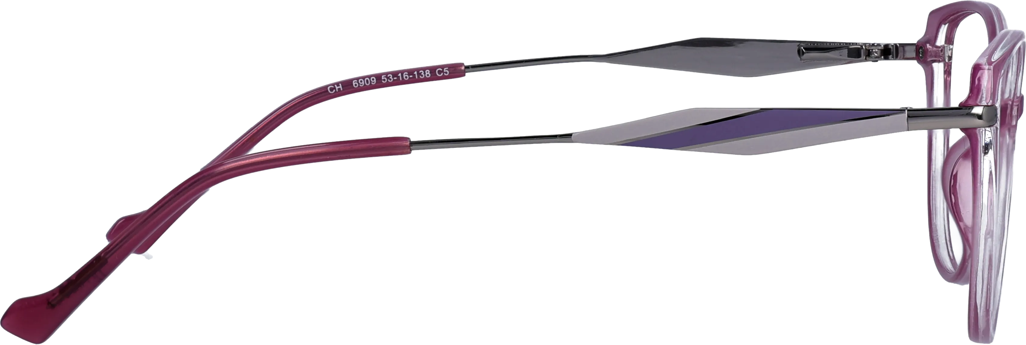 purple Medium optical frame side view, highlighting the temples
