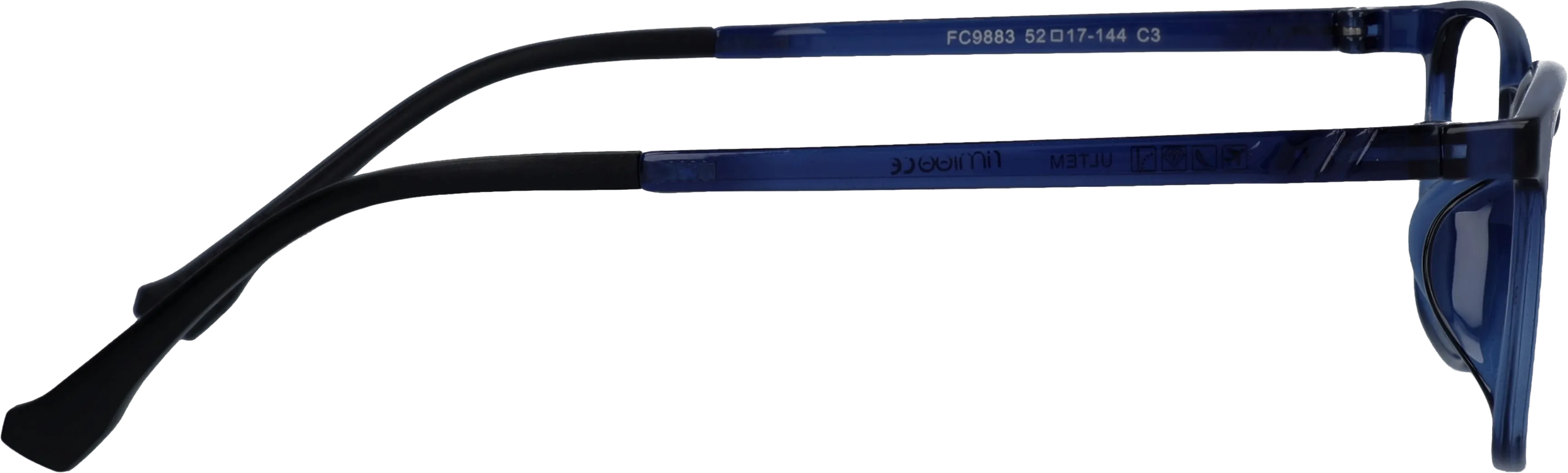 Blue Medium optical frame side view, highlighting the temples