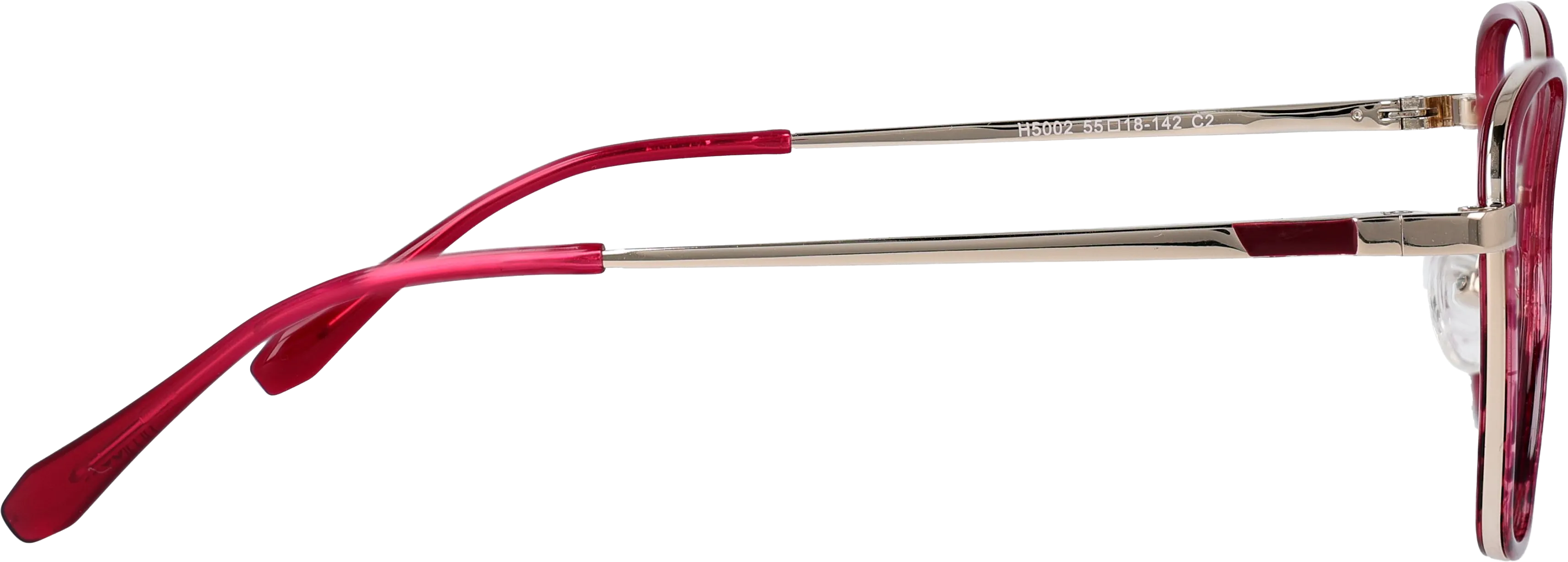 red Medium optical frame side view, highlighting the temples
