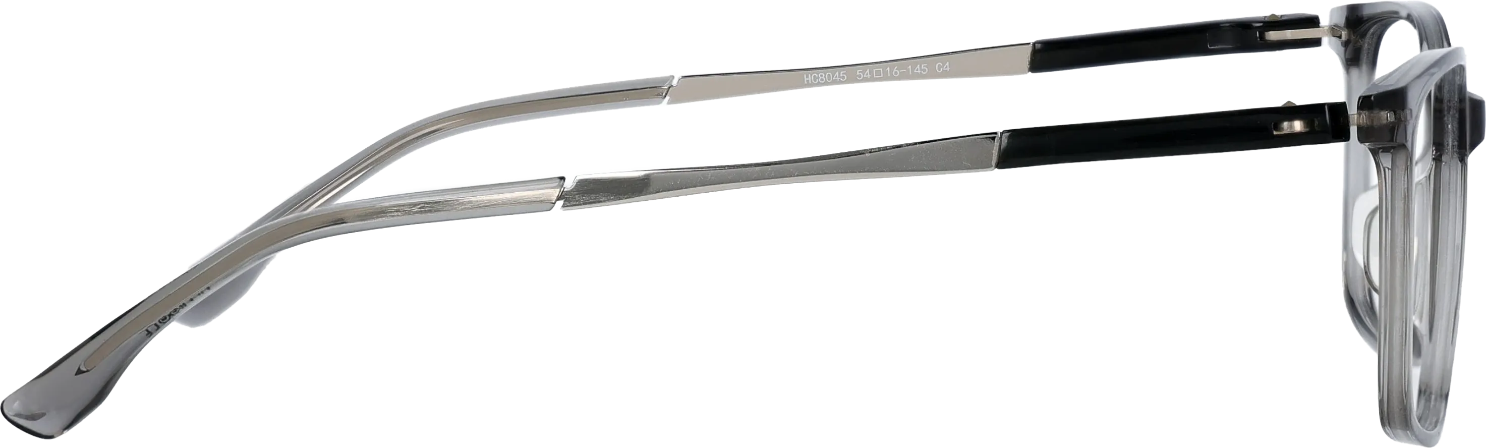 Grey Medium optical frame side view, highlighting the temples