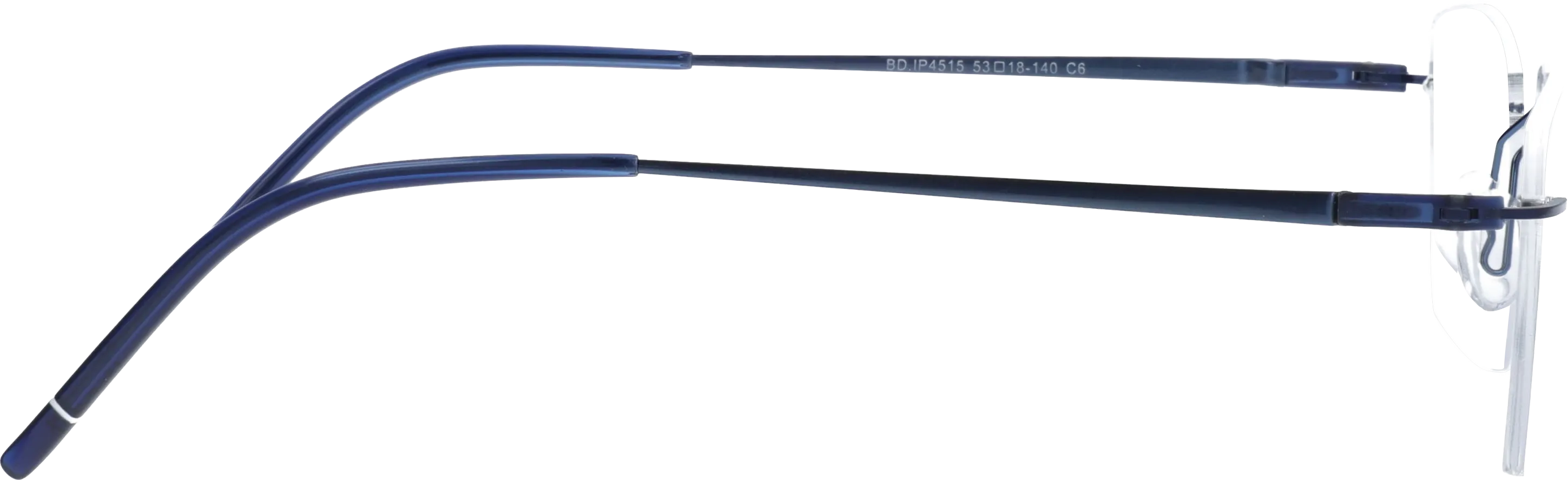 Blue Large optical frame side view, highlighting the temples