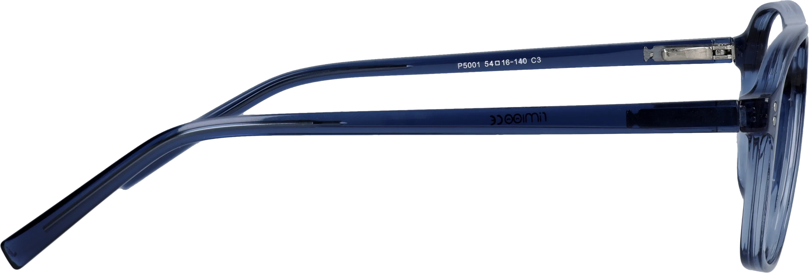 Blue Medium optical frame side view, highlighting the temples