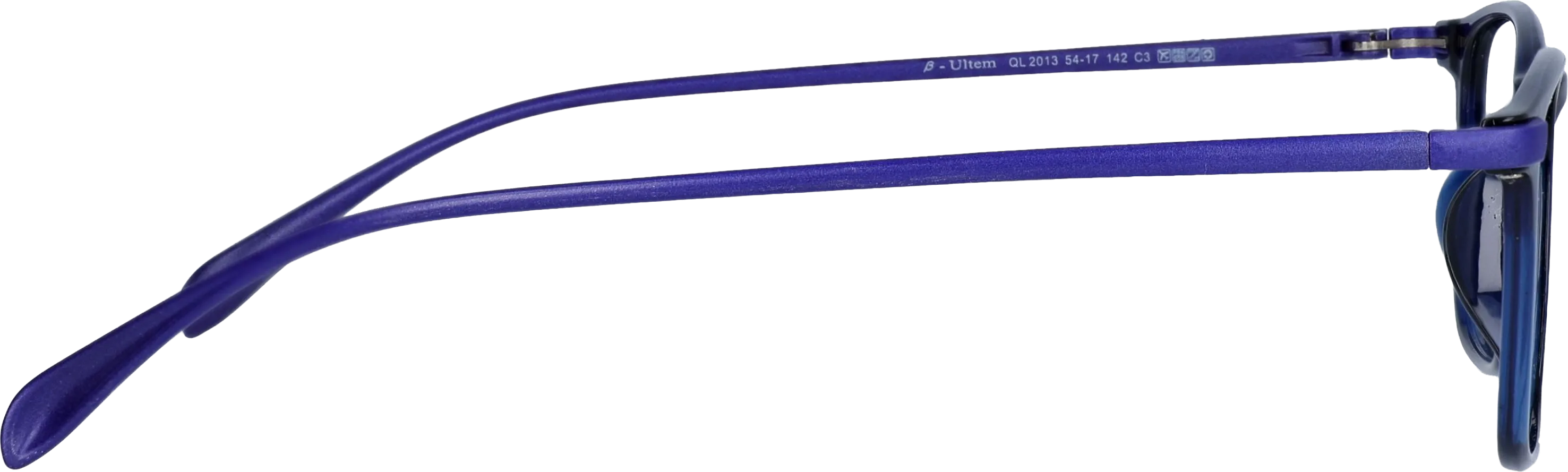 Blue Large optical frame side view, highlighting the temples