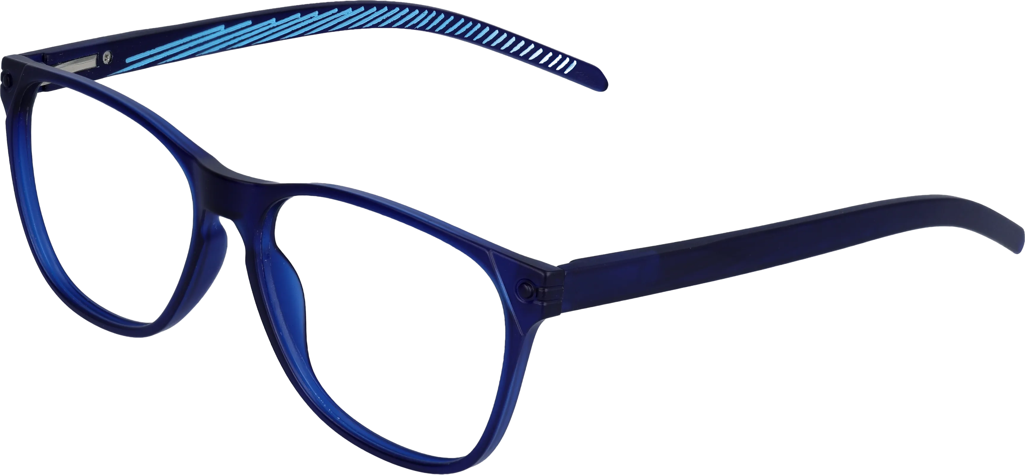 Blue Large optical frame angled view for better detail