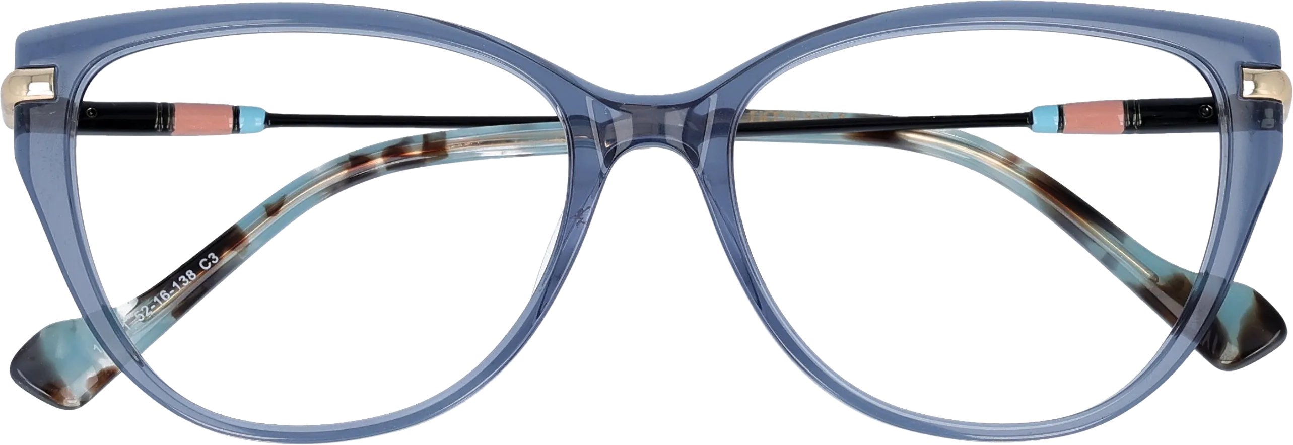 Transparent Blue Medium optical frame front view close-up
