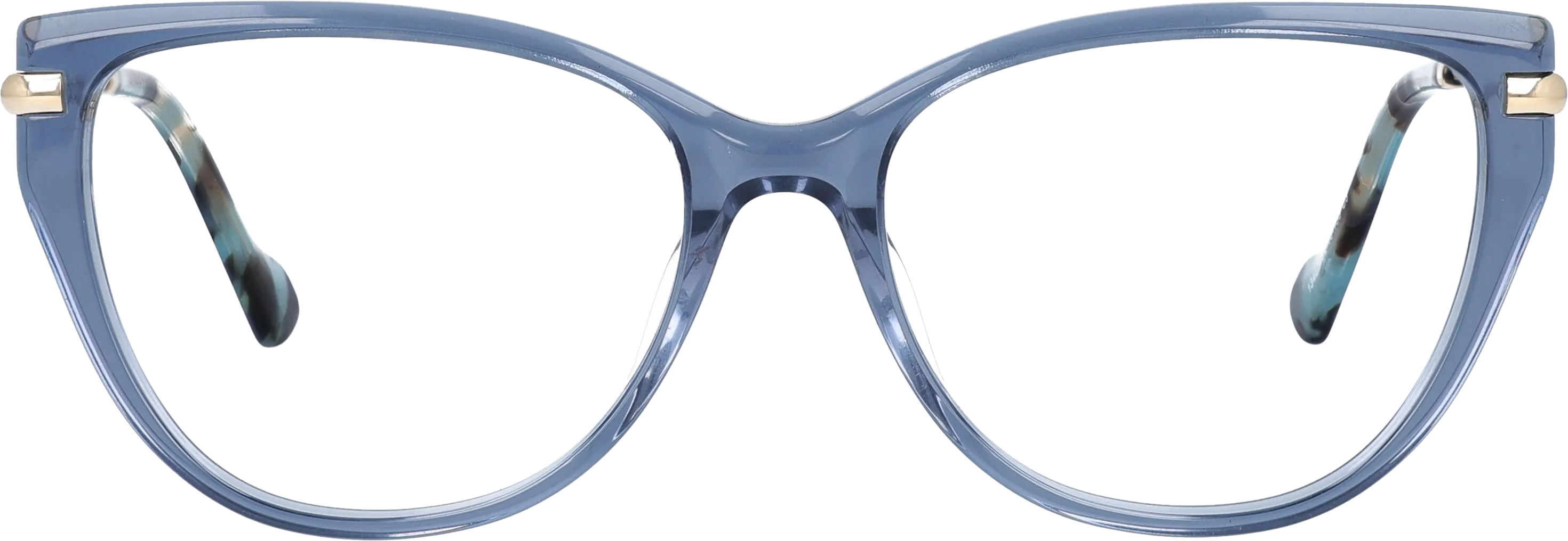 Transparent Blue Medium optical frame front view with arms open