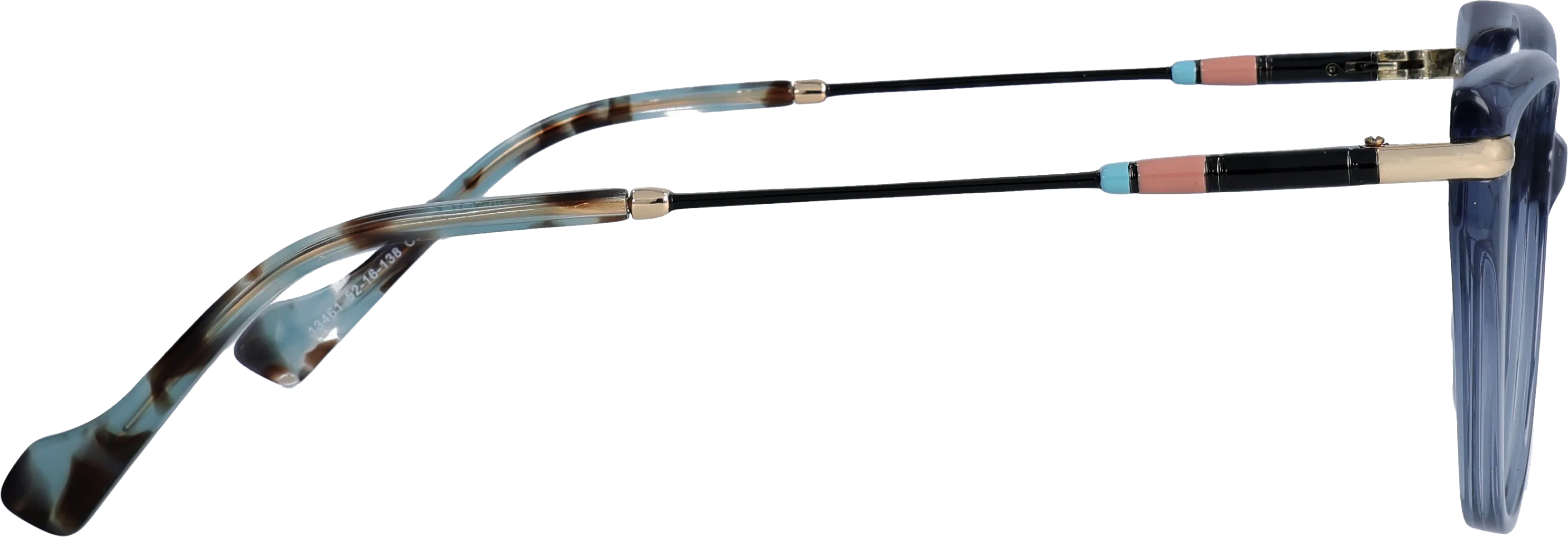 Transparent Blue Medium optical frame side view, highlighting the temples