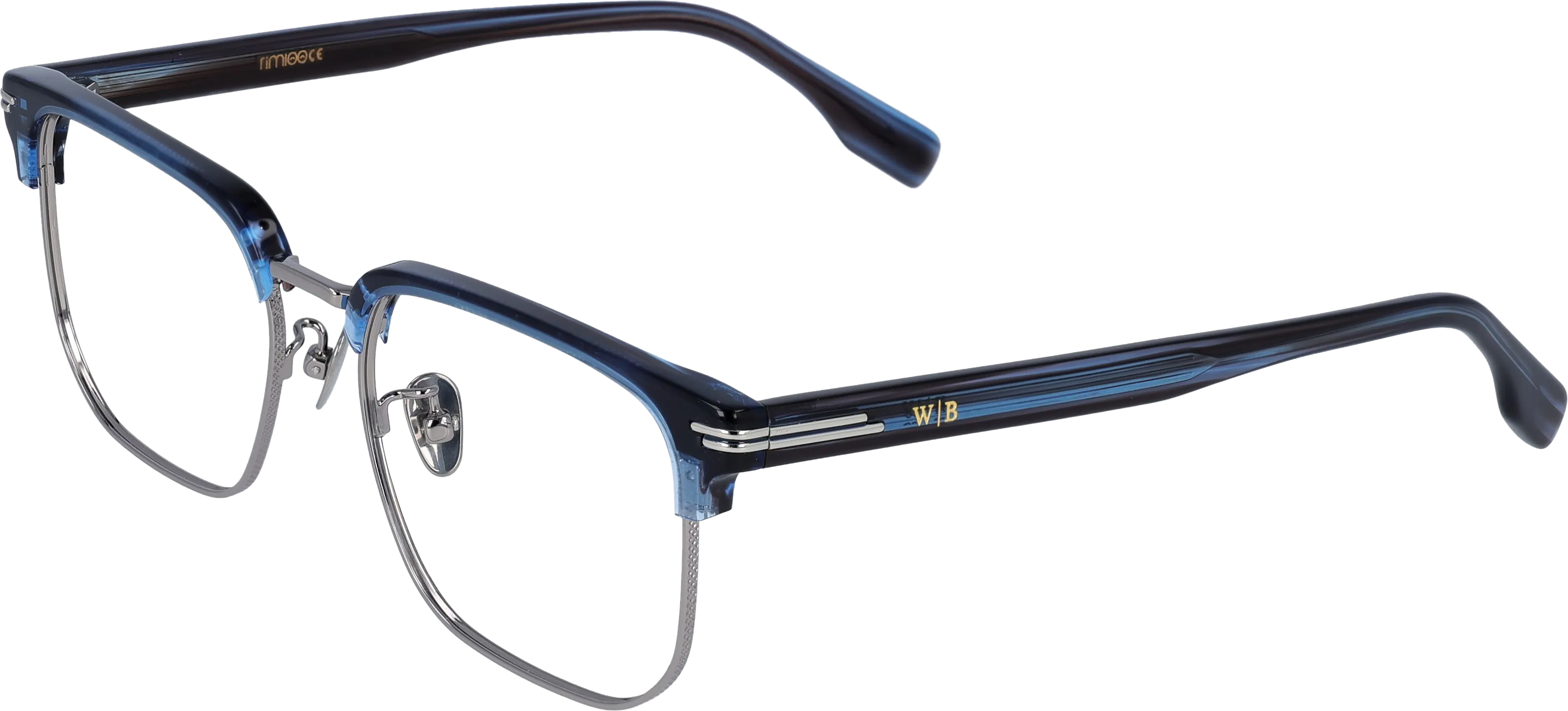 Blue silver Large optical frame angled view for better detail