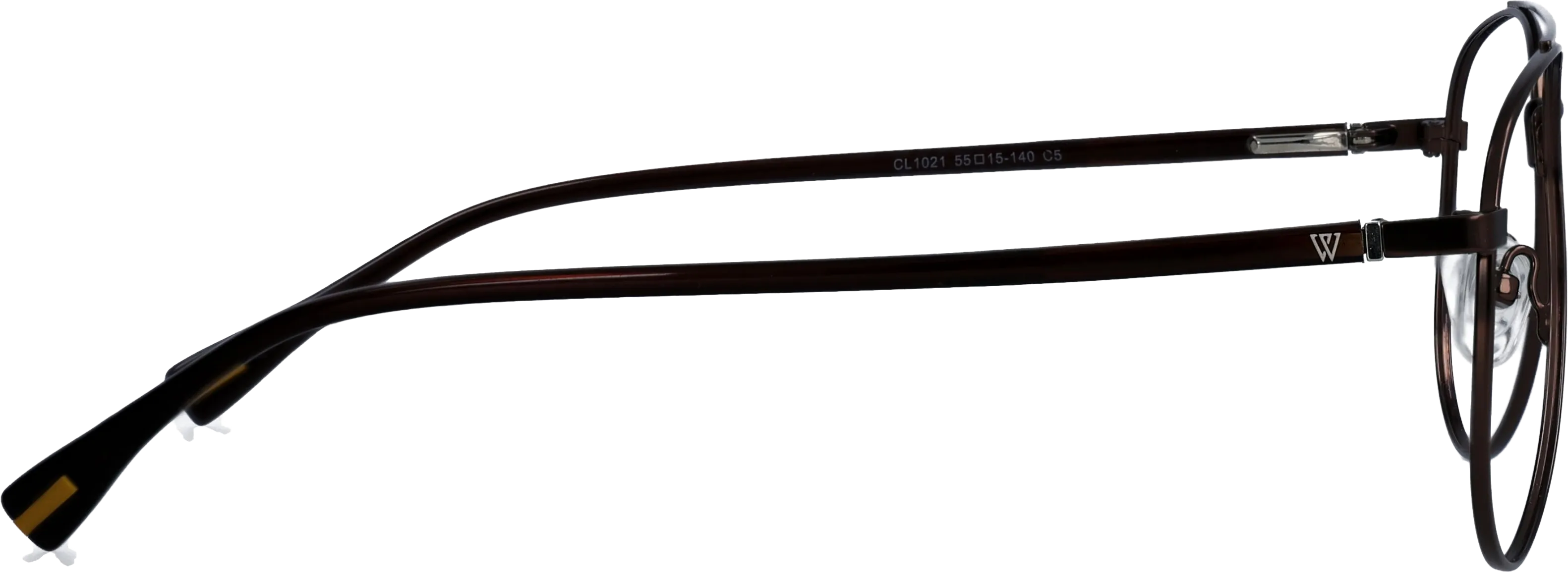 Metallic brown Large optical frame side view, highlighting the temples