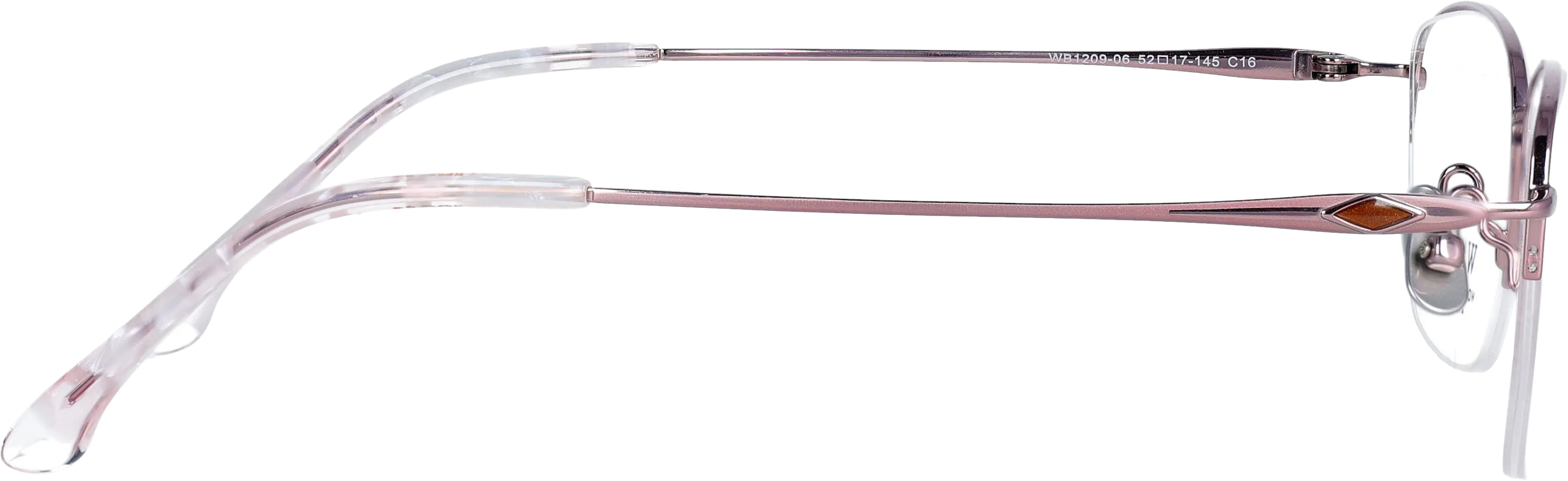 Dusty Pink Medium optical frame side view, highlighting the temples