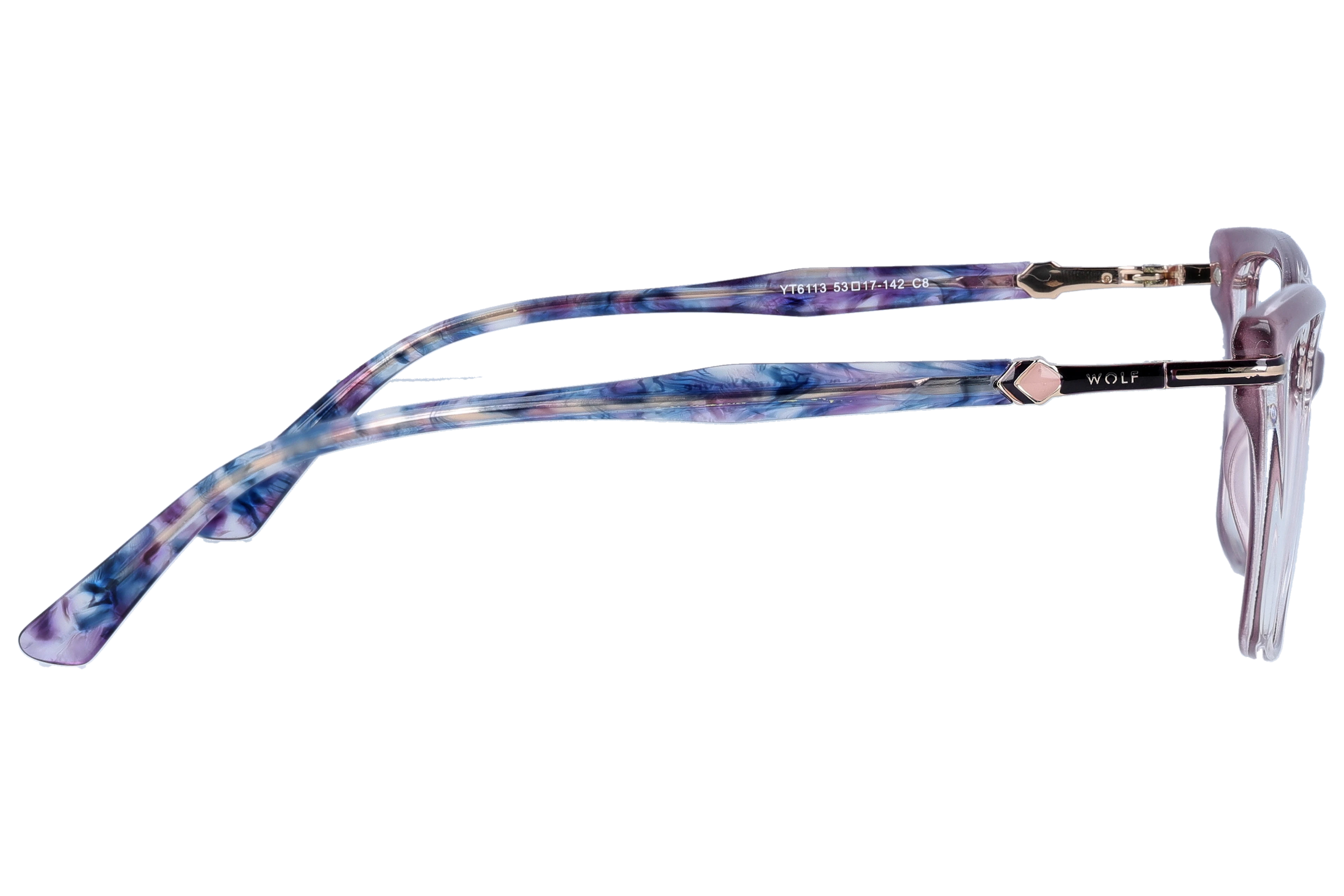 Cat Eye Eyeglasses RL1331 Pink Medium optical frame side view, highlighting the temples